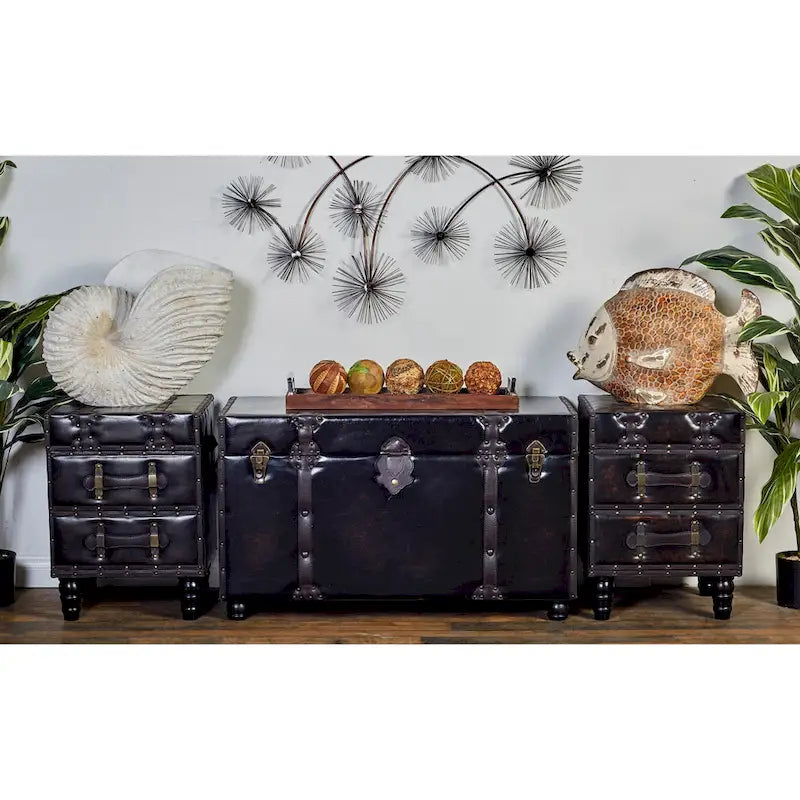 Banc de rangement en similicuir marron vintage, lot de 3, peut accueillir jusqu'à 4 personnes