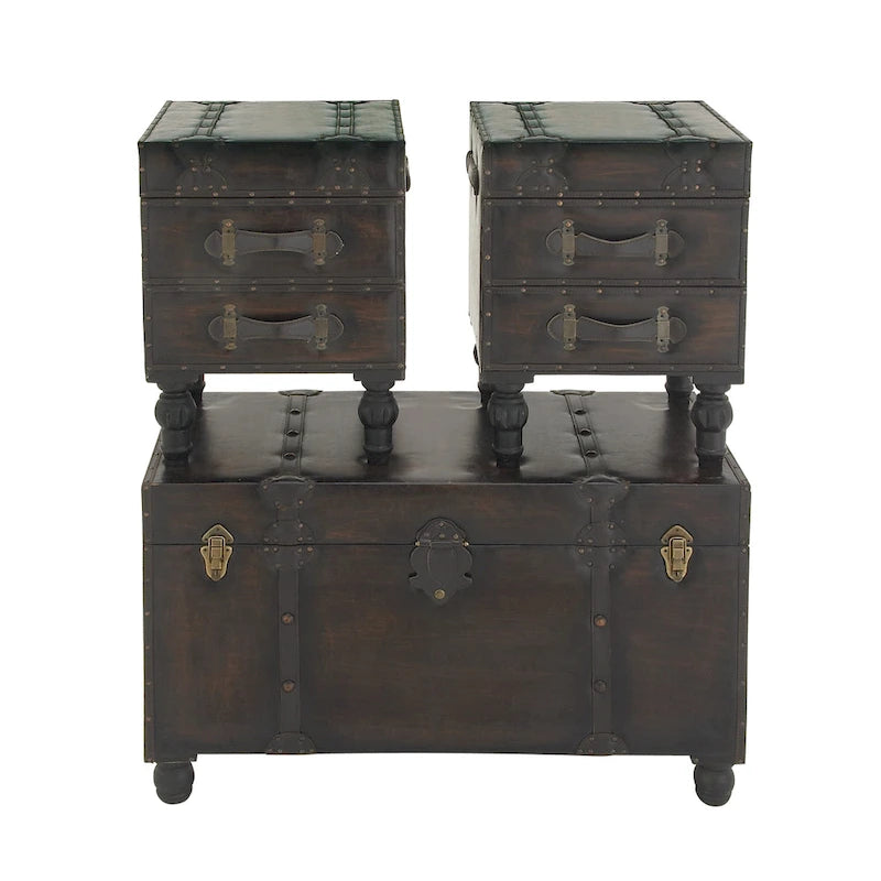 Banc de rangement en similicuir marron vintage, lot de 3, peut accueillir jusqu'à 4 personnes