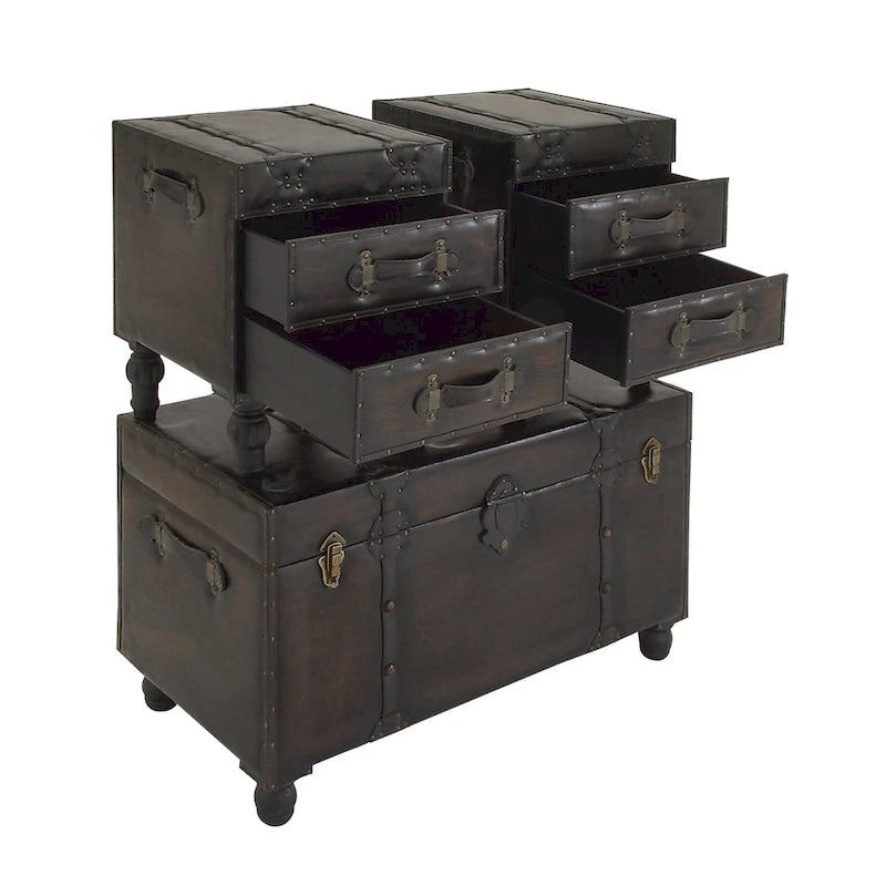 Banc de rangement en similicuir marron vintage, lot de 3, peut accueillir jusqu'à 4 personnes
