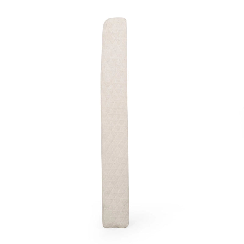 Tête de lit Queen rembourrée à oreilles, boutonnée, beige/blanc cassé/gris foncé, 1 personne