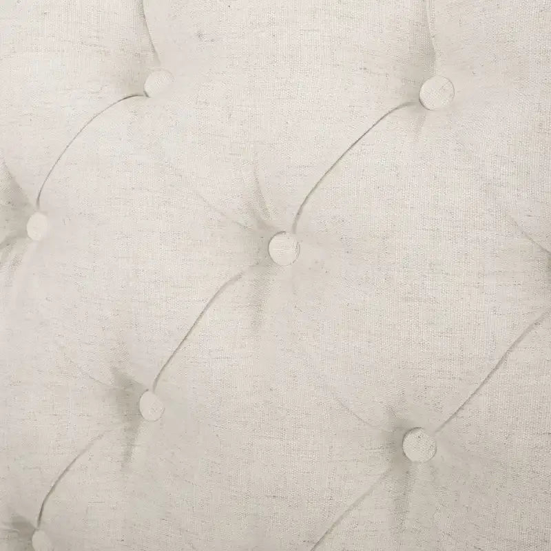 Tête de lit Queen rembourrée à oreilles, boutonnée, beige/blanc cassé/gris foncé, 1 personne