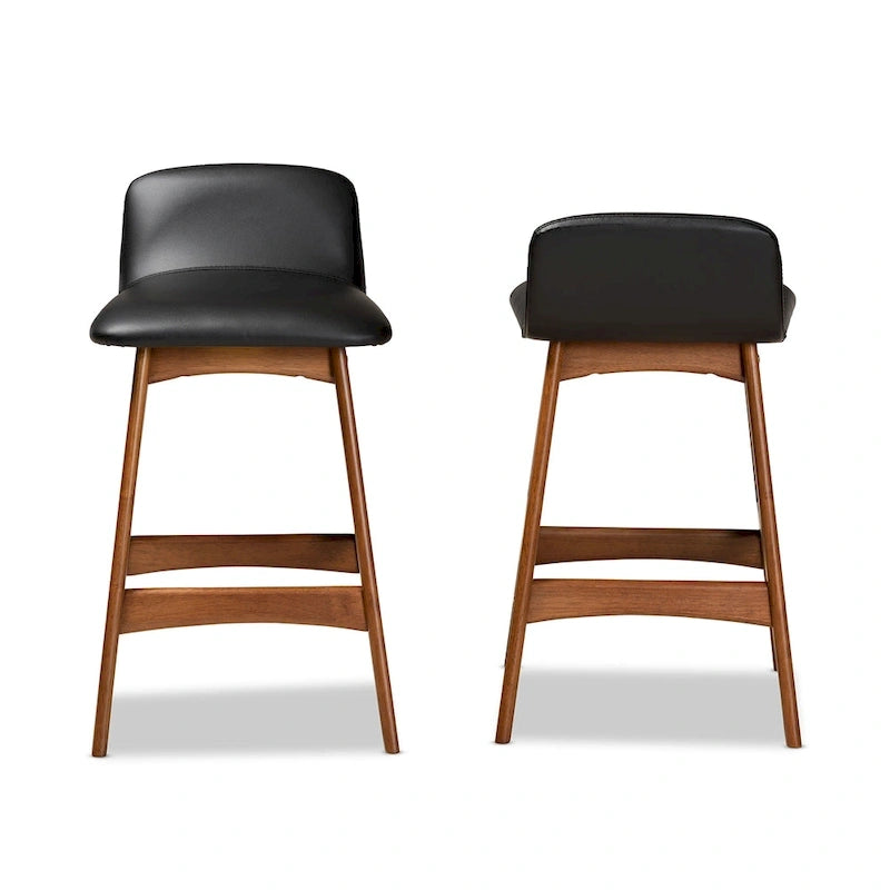 Tabouret de comptoir mi-siècle noir et noyer, lot de 2