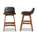 Tabouret de comptoir mi-siècle noir et noyer, lot de 2