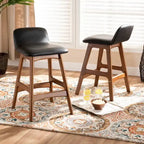 Tabouret de comptoir mi-siècle noir et noyer, lot de 2