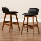 Tabouret de comptoir mi-siècle noir et noyer, lot de 2
