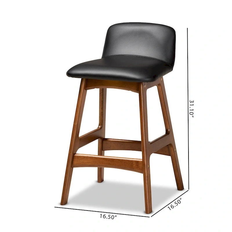 Tabouret de comptoir mi-siècle noir et noyer, lot de 2