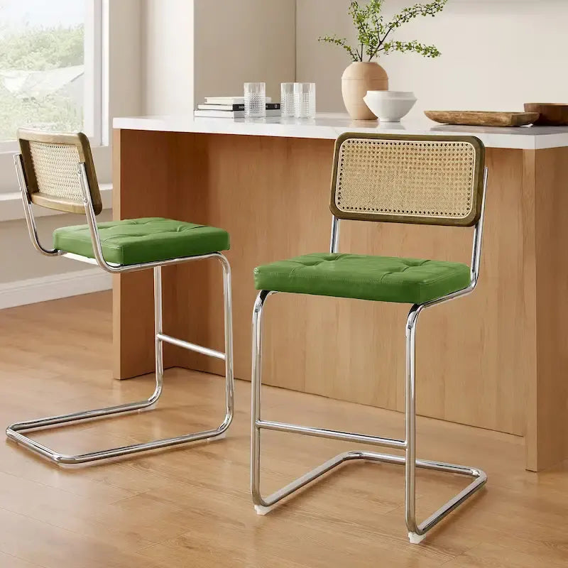 Gris/Blanc cassé/Marron/Olive/Orange/Vert, Similicuir et Rotin, Tabouret de comptoir, Lot de 2