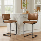 Gris/Blanc cassé/Marron/Olive/Orange/Vert, Similicuir et Rotin, Tabouret de comptoir, Lot de 2
