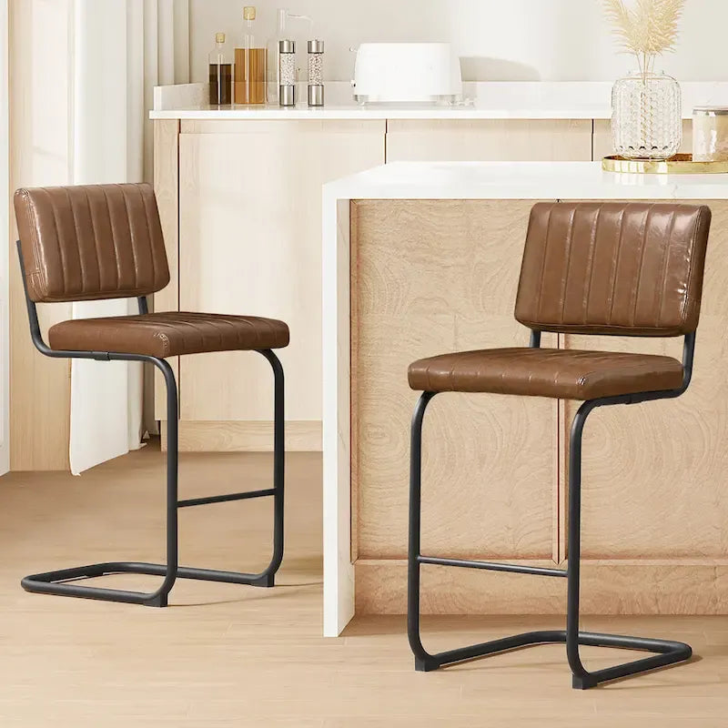 Gris/Blanc cassé/Marron/Olive/Orange/Vert, Similicuir et Rotin, Tabouret de comptoir, Lot de 2