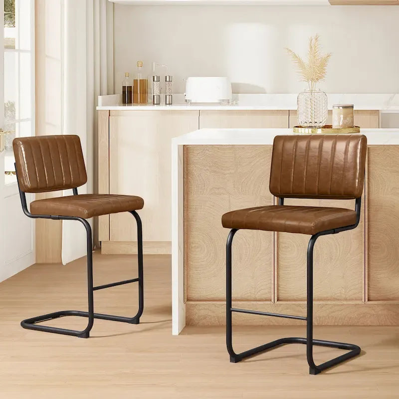 Gris/Blanc cassé/Marron/Olive/Orange/Vert, Similicuir et Rotin, Tabouret de comptoir, Lot de 2