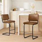 Gris/Blanc cassé/Marron/Olive/Orange/Vert, Similicuir et Rotin, Tabouret de comptoir, Lot de 2