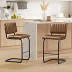 Gris/Blanc cassé/Marron/Olive/Orange/Vert, Similicuir et Rotin, Tabouret de comptoir, Lot de 2