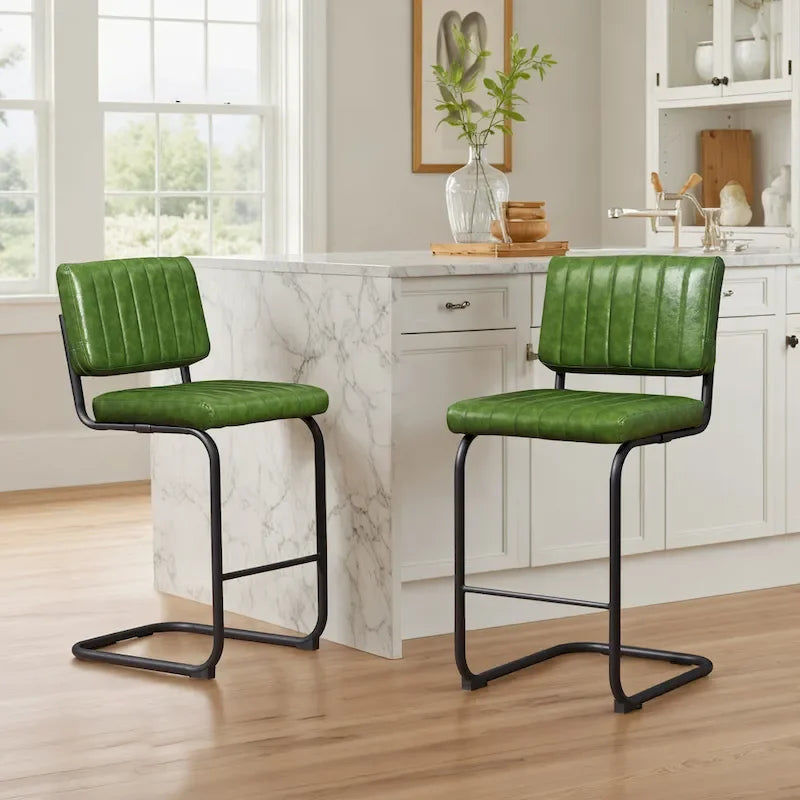 Gris/Blanc cassé/Marron/Olive/Orange/Vert, Similicuir et Rotin, Tabouret de comptoir, Lot de 2