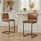 Gris/Blanc cassé/Marron/Olive/Orange/Vert, Similicuir et Rotin, Tabouret de comptoir, Lot de 2