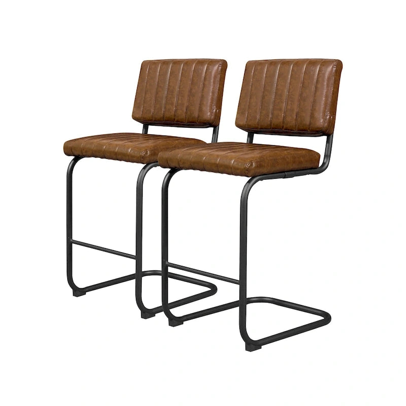 Gris/Blanc cassé/Marron/Olive/Orange/Vert, Similicuir et Rotin, Tabouret de comptoir, Lot de 2