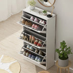 Meuble à chaussures à tiroirs basculants Orange / Gris / Marron / Blanc / Bois, 3 niveaux, pour 1 personne