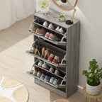 Meuble à chaussures à tiroirs basculants Orange / Gris / Marron / Blanc / Bois, 3 niveaux, pour 1 personne