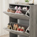 Meuble à chaussures à tiroirs basculants Orange / Gris / Marron / Blanc / Bois, 3 niveaux, pour 1 personne
