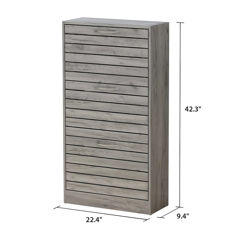Meuble à chaussures à tiroirs basculants Orange / Gris / Marron / Blanc / Bois, 3 niveaux, pour 1 personne