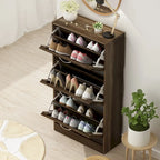 Meuble à chaussures à tiroirs basculants Orange / Gris / Marron / Blanc / Bois, 3 niveaux, pour 1 personne