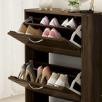 Meuble à chaussures à tiroirs basculants Orange / Gris / Marron / Blanc / Bois, 3 niveaux, pour 1 personne