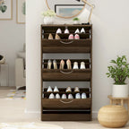 Meuble à chaussures à tiroirs basculants Orange / Gris / Marron / Blanc / Bois, 3 niveaux, pour 1 personne