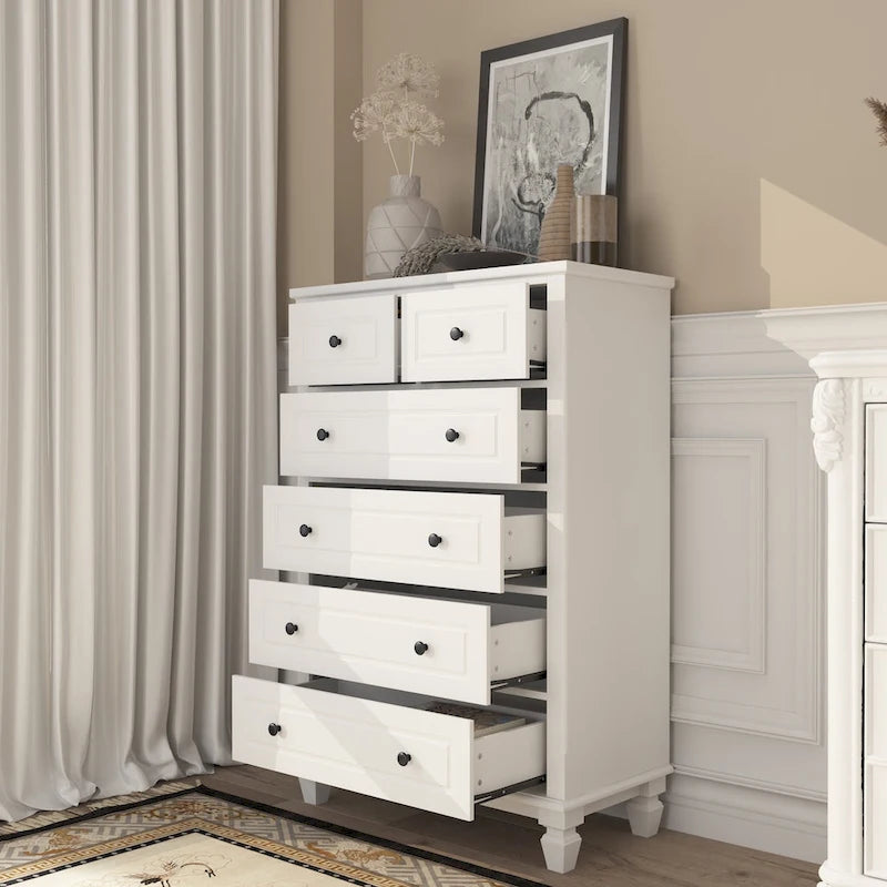 Commode blanche à 6 tiroirs, style moderne, pour 1 personne