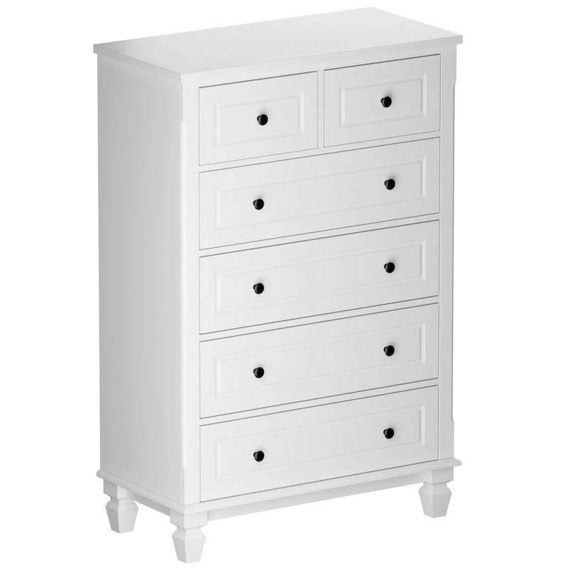 Commode blanche à 6 tiroirs, style moderne, pour 1 personne