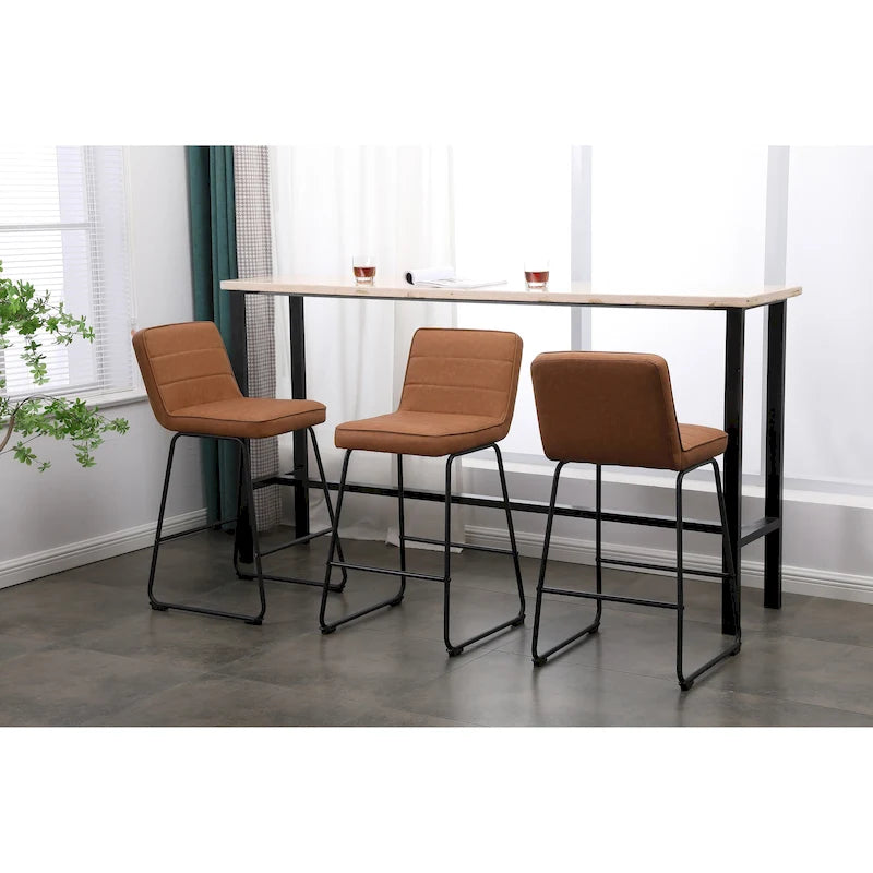 Tabouret de comptoir en similicuir noir / camel / blanc, lot de 3