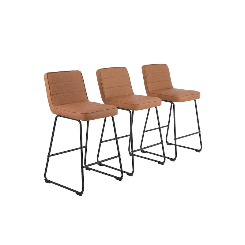 Tabouret de comptoir en similicuir noir / camel / blanc, lot de 3