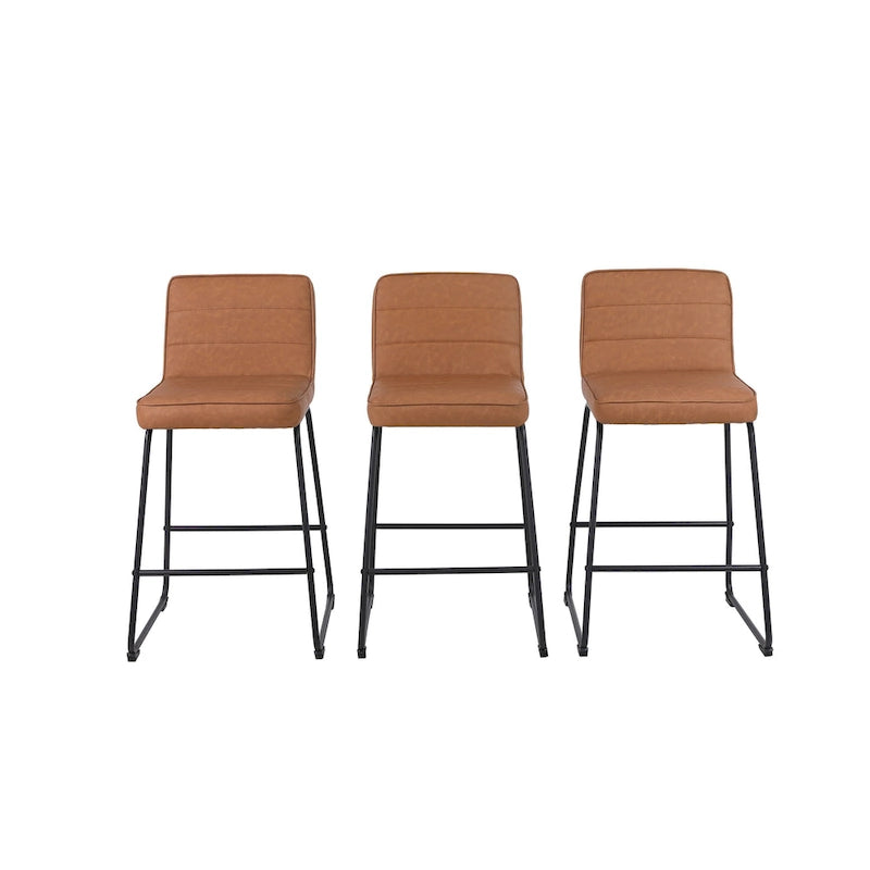 Tabouret de comptoir en similicuir noir / camel / blanc, lot de 3