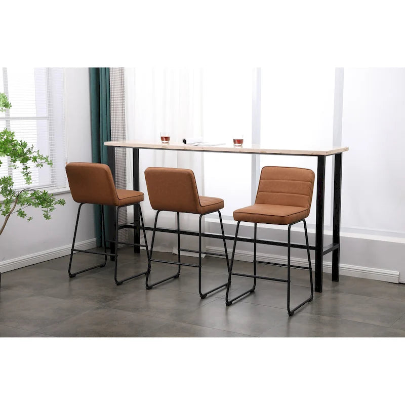 Tabouret de comptoir en similicuir noir / camel / blanc, lot de 3