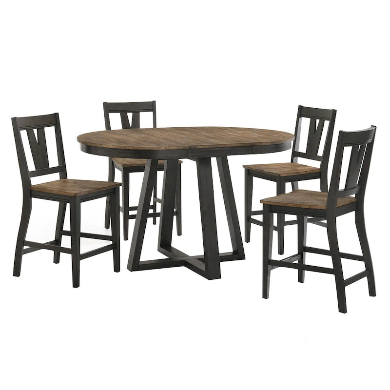 Table de comptoir ronde extensible Noyer & Pécan, 4-6 places