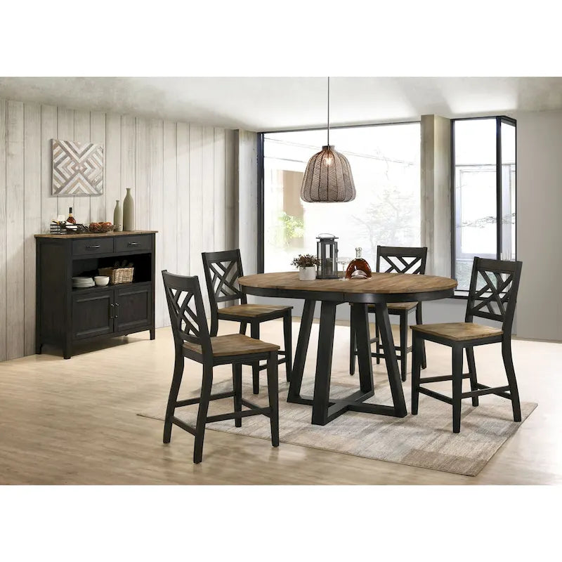 Table de comptoir ronde extensible Noyer & Pécan, 4-6 places