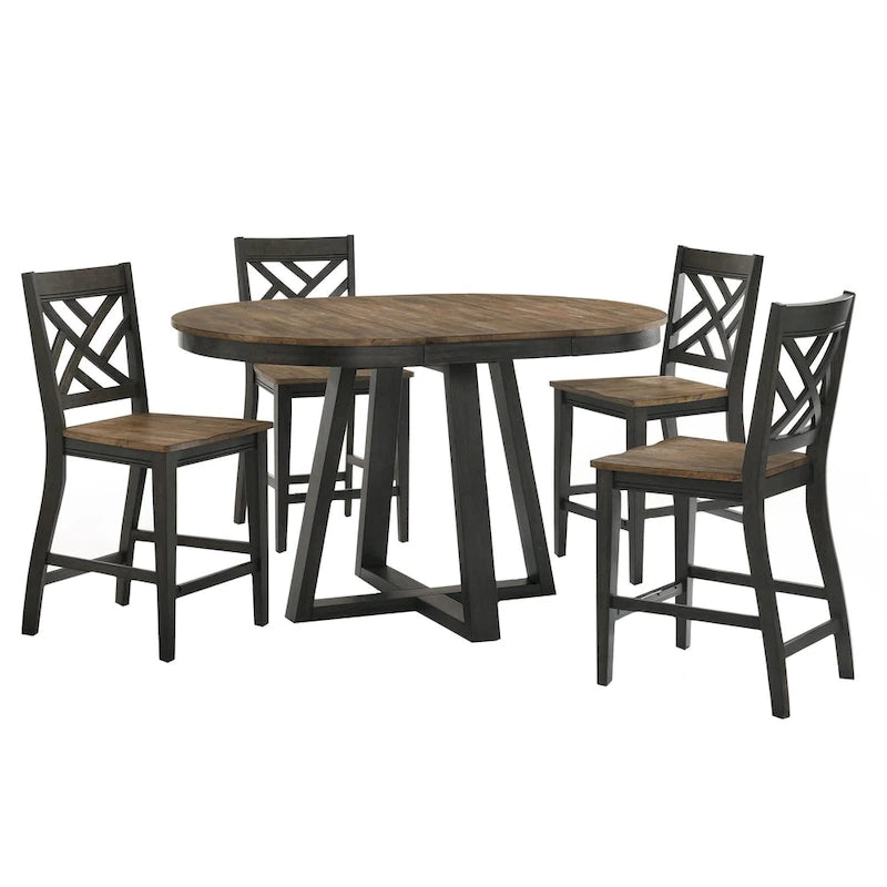 Table de comptoir ronde extensible Noyer & Pécan, 4-6 places