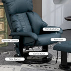 Fauteuil inclinable de massage gris/bleu avec ottoman, pivotant à 360°, cuir PU, 1 personne