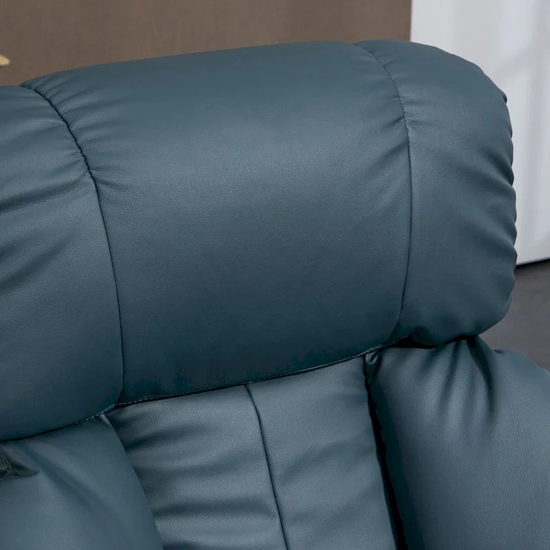 Fauteuil inclinable de massage gris/bleu avec ottoman, pivotant à 360°, cuir PU, 1 personne