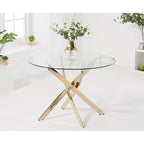 Round Glass Dining Table with Gold Star Base (36) - 29.5H x 36W x 36D