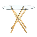 Table à manger ronde en verre avec piétement étoile doré, 2-4 places