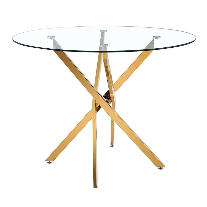 Table à manger ronde en verre avec piétement étoile doré, 2-4 places