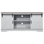Meuble TV blanc/gris/noir avec porte coulissante de style ferme, convient aux téléviseurs jusqu'à 65 pouces, pour 1 à 2 utilisateurs