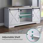 Meuble TV blanc/gris/noir avec porte coulissante de style ferme, convient aux téléviseurs jusqu'à 65 pouces, pour 1 à 2 utilisateurs