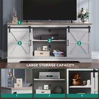 Meuble TV blanc/gris/noir avec porte coulissante de style ferme, convient aux téléviseurs jusqu'à 65 pouces, pour 1 à 2 utilisateurs