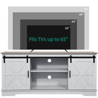 Meuble TV blanc/gris/noir avec porte coulissante de style ferme, convient aux téléviseurs jusqu'à 65 pouces, pour 1 à 2 utilisateurs