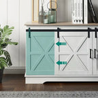 Meuble TV blanc/gris/noir avec porte coulissante de style ferme, convient aux téléviseurs jusqu'à 65 pouces, pour 1 à 2 utilisateurs