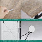 Meuble TV blanc/gris/noir avec porte coulissante de style ferme, convient aux téléviseurs jusqu'à 65 pouces, pour 1 à 2 utilisateurs