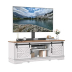 Meuble TV blanc/gris/noir avec porte coulissante de style ferme, convient aux téléviseurs jusqu'à 65 pouces, pour 1 à 2 utilisateurs
