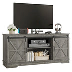 Meuble TV blanc/gris/noir avec porte coulissante de style ferme, convient aux téléviseurs jusqu'à 65 pouces, pour 1 à 2 utilisateurs