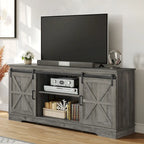 Meuble TV blanc/gris/noir avec porte coulissante de style ferme, convient aux téléviseurs jusqu'à 65 pouces, pour 1 à 2 utilisateurs