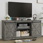 Meuble TV blanc/gris/noir avec porte coulissante de style ferme, convient aux téléviseurs jusqu'à 65 pouces, pour 1 à 2 utilisateurs